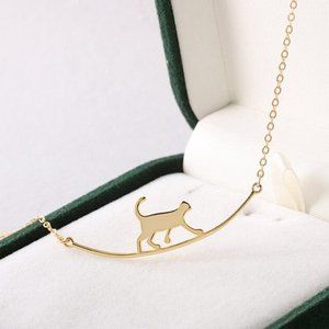 Cute Walking‎ Cat Kitten Necklace Pendant Jewelry Gold